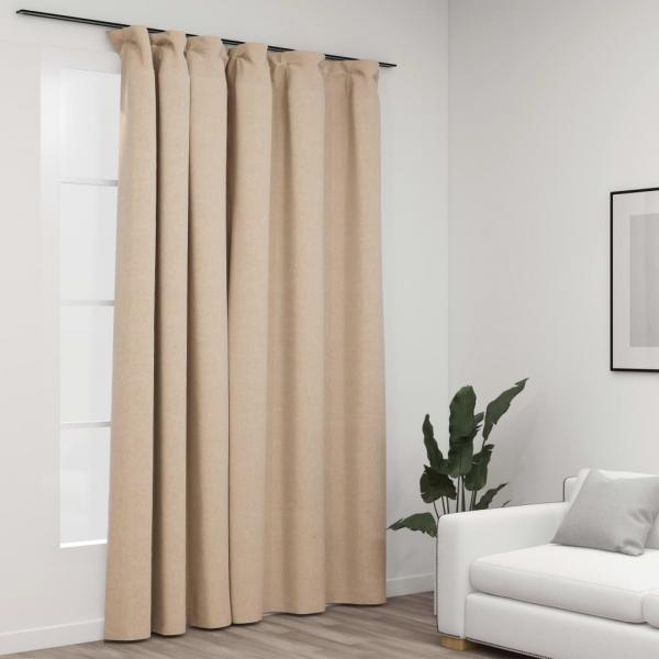 ARDEBO.de - Verdunkelungsvorhang mit Haken Leinenoptik Beige 290x245 cm