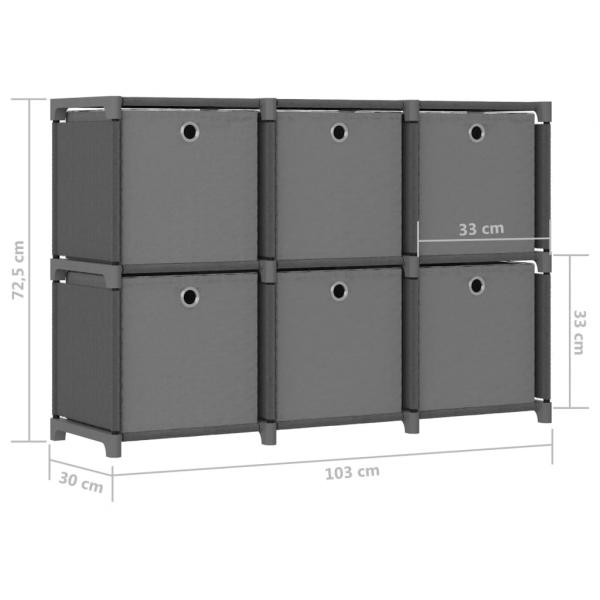 Würfelregal mit 6 Boxen Grau 103x30x72,5 cm Stoff