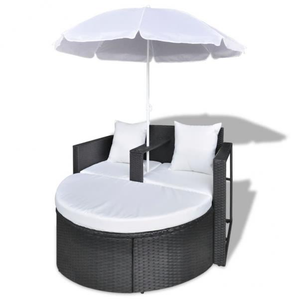 Gartenbett mit Sonnenschirm Braun Poly Rattan