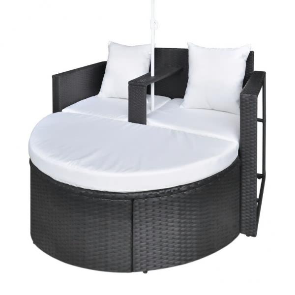 Gartenbett mit Sonnenschirm Braun Poly Rattan