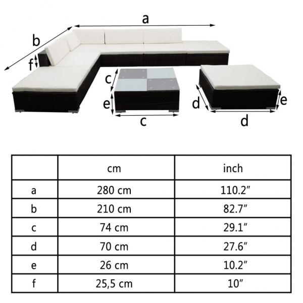 8-tlg. Garten-Lounge-Set mit Auflagen Poly Rattan Braun