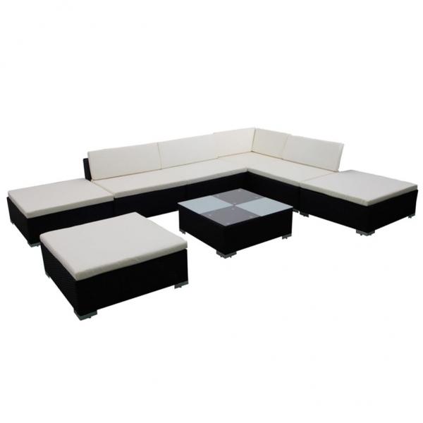 8-tlg. Garten-Lounge-Set mit Auflagen Poly Rattan Schwarz