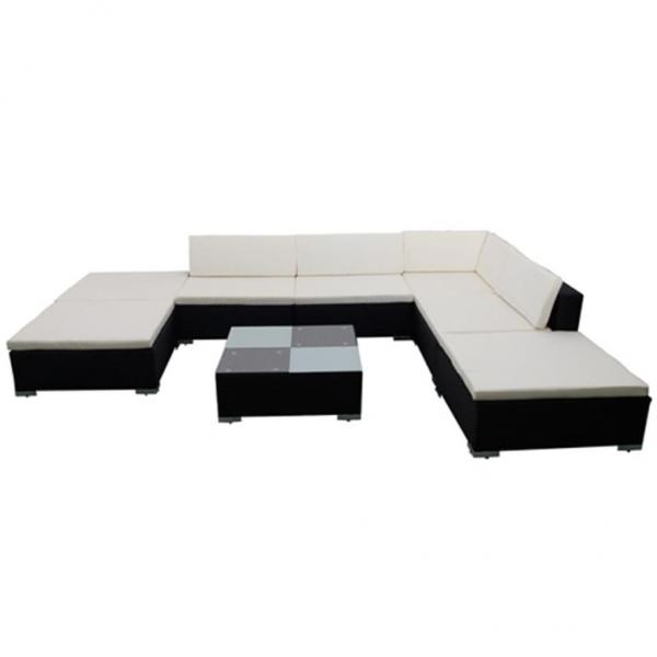 8-tlg. Garten-Lounge-Set mit Auflagen Poly Rattan Schwarz