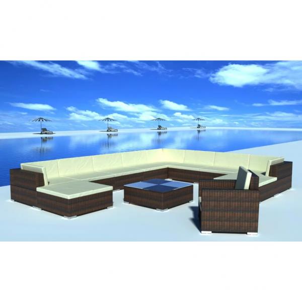 ARDEBO.de - 12-tlg. Garten-Lounge-Set mit Auflagen Poly Rattan Braun