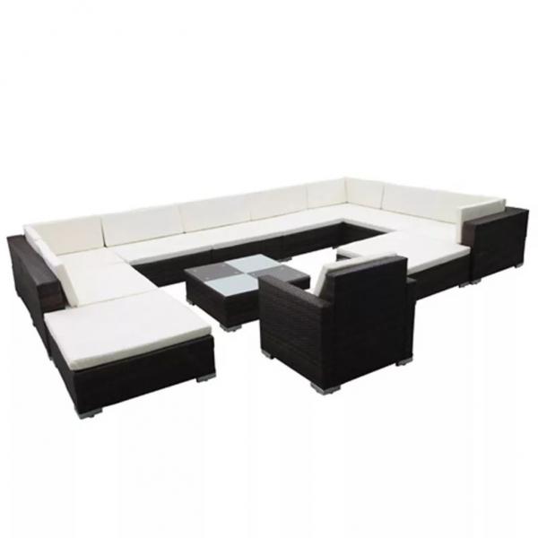 12-tlg. Garten-Lounge-Set mit Auflagen Poly Rattan Schwarz