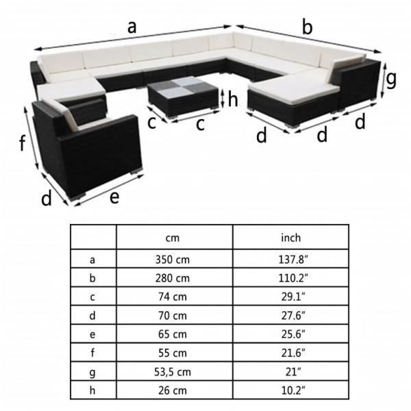 12-tlg. Garten-Lounge-Set mit Auflagen Poly Rattan Schwarz