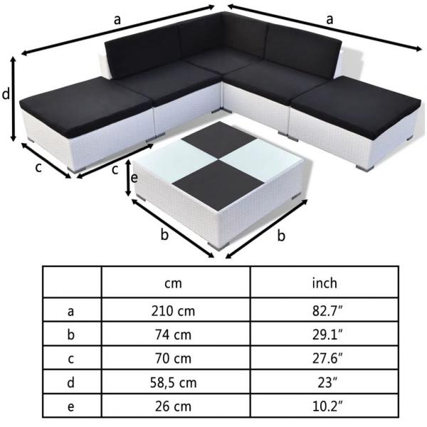 6-tlg. Garten-Lounge-Set mit Auflagen Poly Rattan Weiß