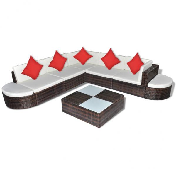 8-tlg. Garten-Lounge-Set mit Kissen Poly Rattan Braun