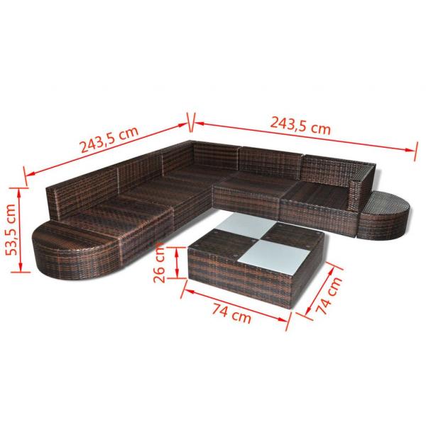 8-tlg. Garten-Lounge-Set mit Kissen Poly Rattan Braun