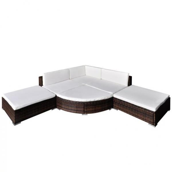 6-tlg. Garten-Lounge-Set mit Auflagen Poly Rattan Braun