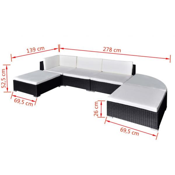 6-tlg. Garten-Lounge-Set mit Auflagen Poly Rattan Schwarz