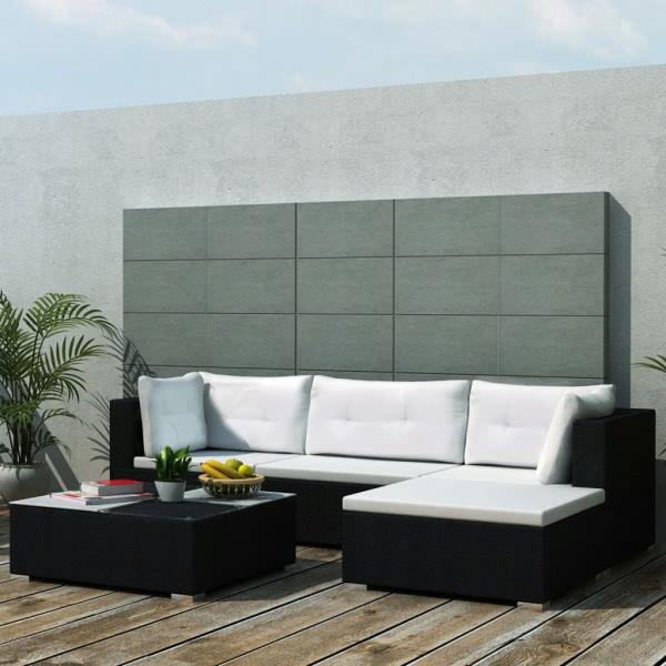 ARDEBO.de - 5-tlg. Garten-Lounge-Set mit Auflagen Poly Rattan Schwarz