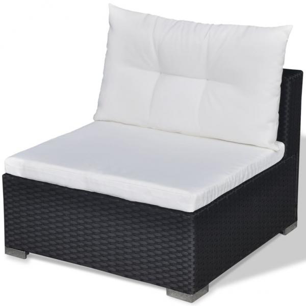 5-tlg. Garten-Lounge-Set mit Auflagen Poly Rattan Schwarz