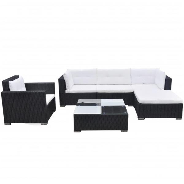 6-tlg. Garten-Lounge-Set mit Auflagen Poly Rattan Schwarz