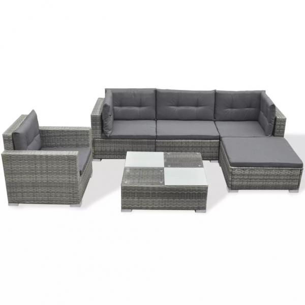 6-tlg. Garten-Lounge-Set mit Auflagen Poly Rattan Grau