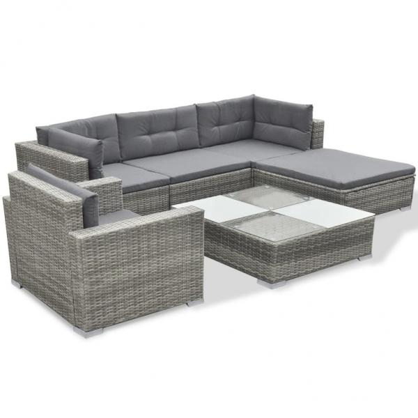 6-tlg. Garten-Lounge-Set mit Auflagen Poly Rattan Grau