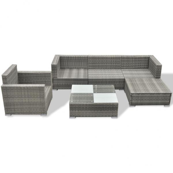 6-tlg. Garten-Lounge-Set mit Auflagen Poly Rattan Grau