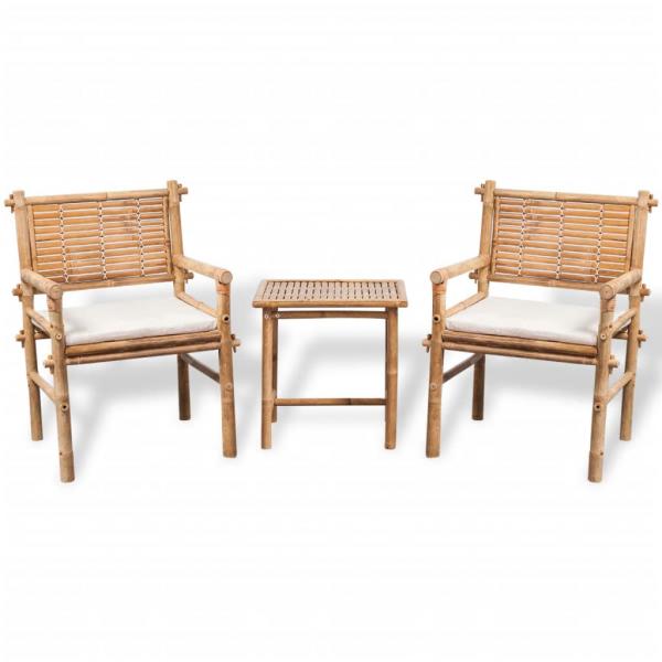 ARDEBO.de - 3-tlg. Bistro-Set mit Auflagen Bambus