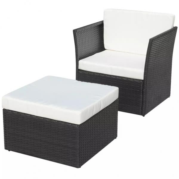 ARDEBO.de - Gartensessel mit Fußhocker Poly Rattan Schwarz 