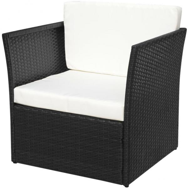 Gartensessel mit Fußhocker Poly Rattan Schwarz 