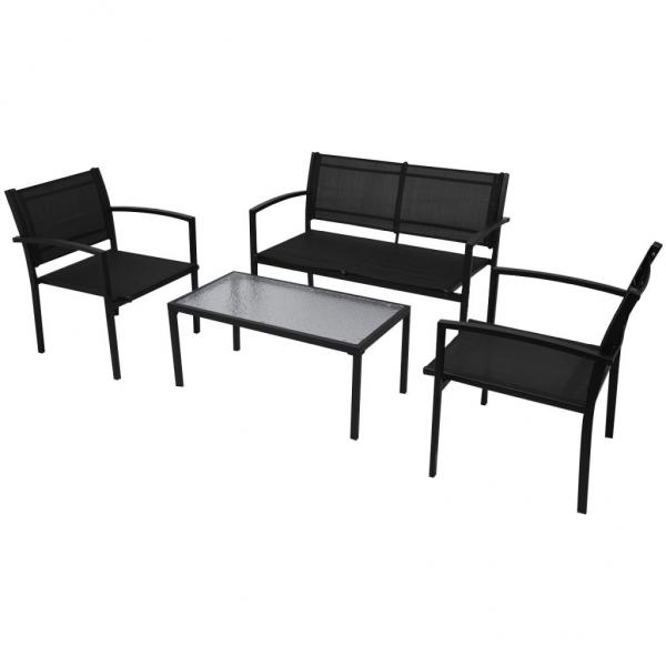 ARDEBO.de - 4-tlg. Garten-Lounge-Set Textilene Schwarz