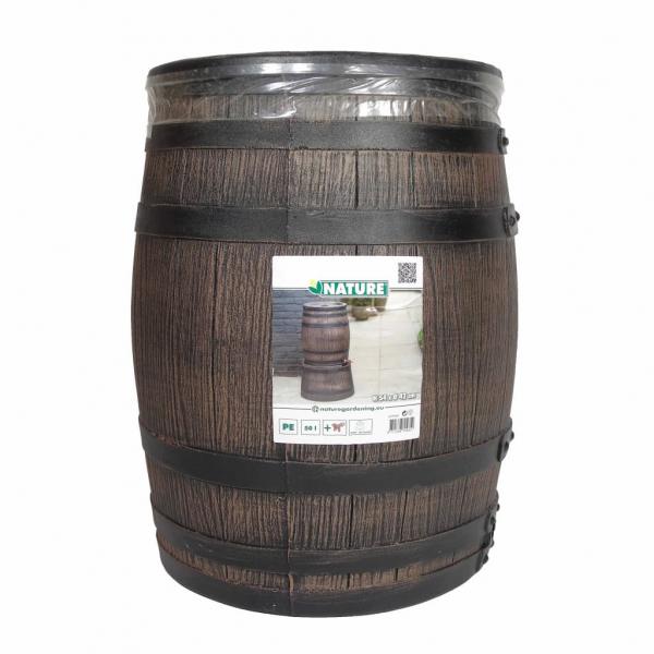 Nature Regentonne mit Holzoptik 50 L 38 x 49,5 cm Braun  