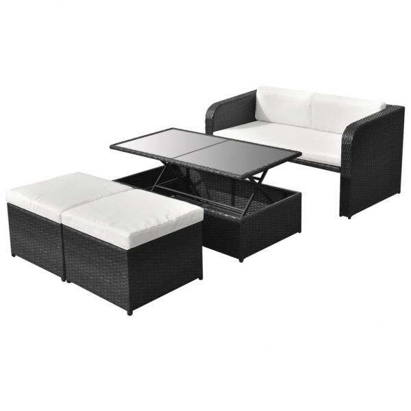 ARDEBO.de - 4-tlg. Garten-Lounge-Set mit Auflagen Poly Rattan Schwarz