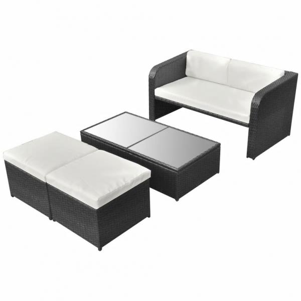 4-tlg. Garten-Lounge-Set mit Auflagen Poly Rattan Schwarz