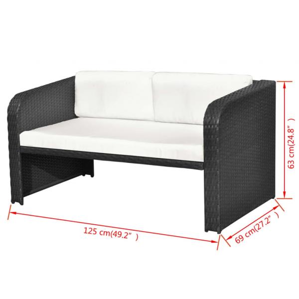 4-tlg. Garten-Lounge-Set mit Auflagen Poly Rattan Schwarz