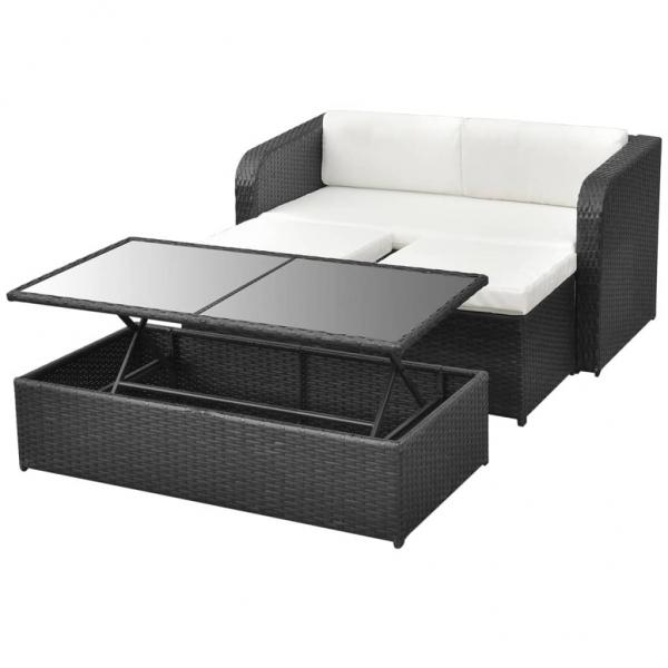 4-tlg. Garten-Lounge-Set mit Auflagen Poly Rattan Schwarz