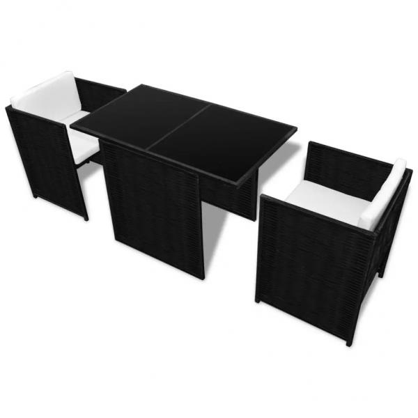 3-tlg. Bistro-Set mit Auflagen Poly Rattan Schwarz