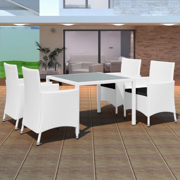 ARDEBO.de - 5-tlg. Garten-Essgruppe Poly Rattan Cremeweiß