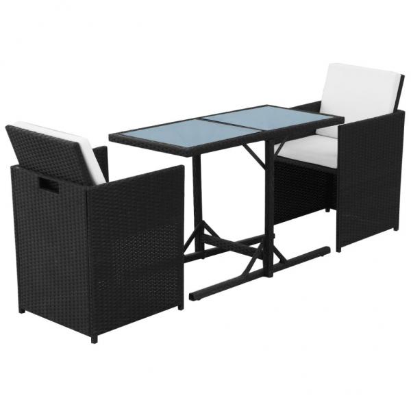 3-tlg. Bistro-Set mit Kissen Poly Rattan Schwarz