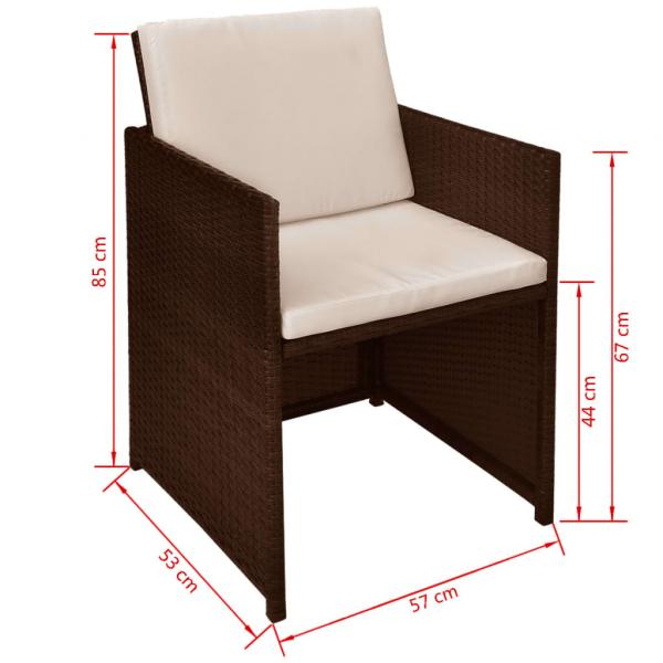 3-tlg. Bistro-Set mit Kissen Poly Rattan Braun