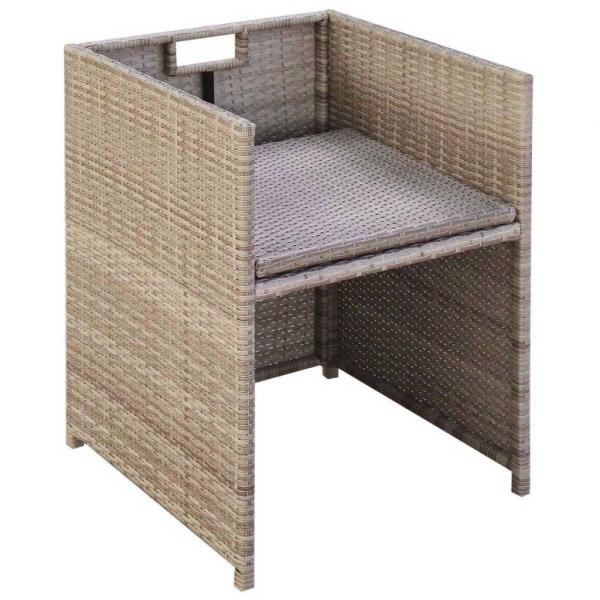 11-tlg. Garten-Essgruppe mit Auflagen Poly Rattan Beige