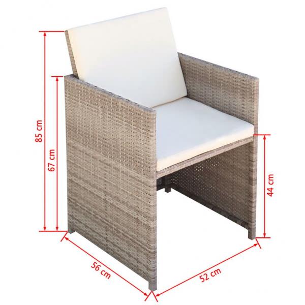 9-tlg. Garten-Essgruppe mit Auflagen Poly Rattan Beige