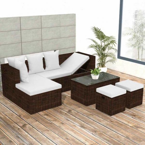 ARDEBO.de - 4-tlg. Garten-Lounge-Set mit Auflagen Poly Rattan Braun