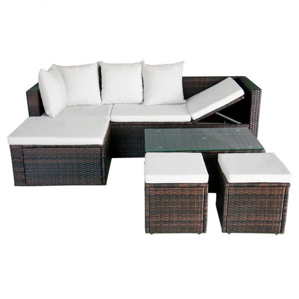 4-tlg. Garten-Lounge-Set mit Auflagen Poly Rattan Braun