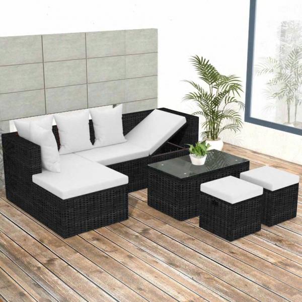 ARDEBO.de - 4-tlg. Garten-Lounge-Set mit Auflagen Poly Rattan Schwarz