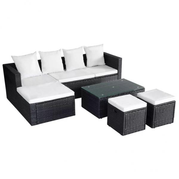 4-tlg. Garten-Lounge-Set mit Auflagen Poly Rattan Schwarz