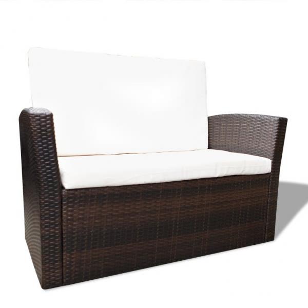 4-tlg. Garten-Lounge-Set mit Kissen Poly Rattan Braun