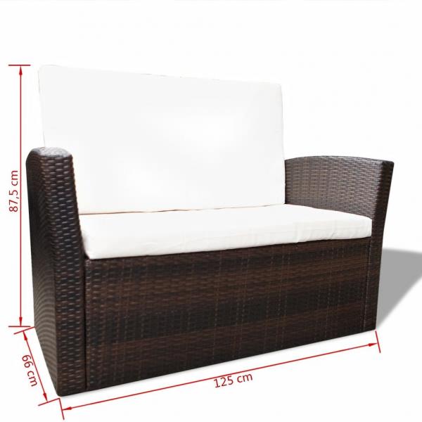 4-tlg. Garten-Lounge-Set mit Kissen Poly Rattan Braun