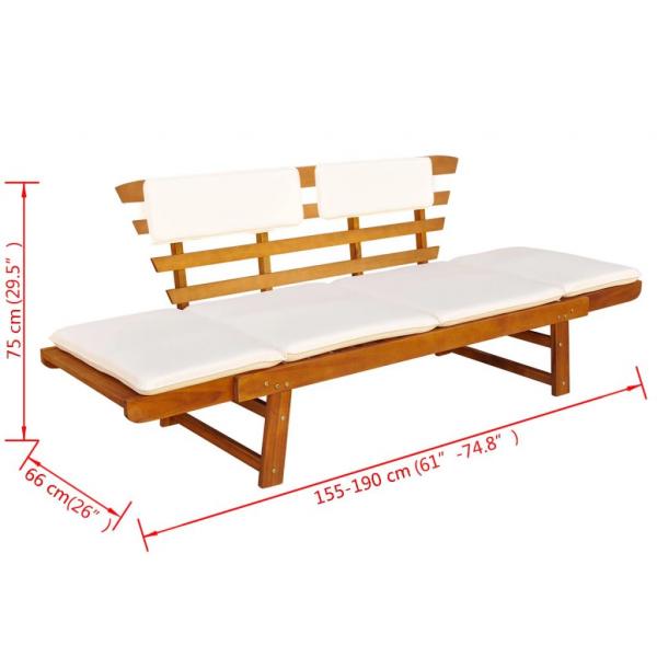 Gartenbank 2-in-1 mit Polstern 190 cm Massivholz Akazie