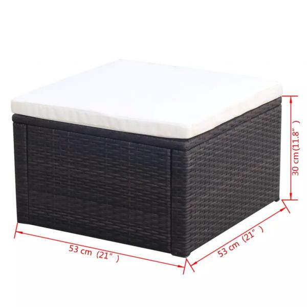 Hocker mit Kissen Poly Rattan 53×53×30 cm Braun