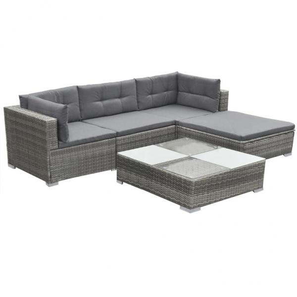 5-tlg. Garten-Lounge-Set mit Auflagen Poly Rattan Grau