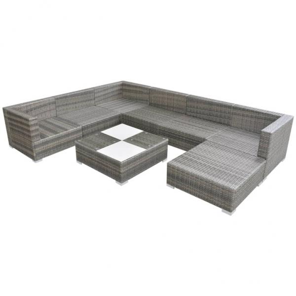 8-tlg. Garten-Lounge-Set mit Auflagen Poly Rattan Grau