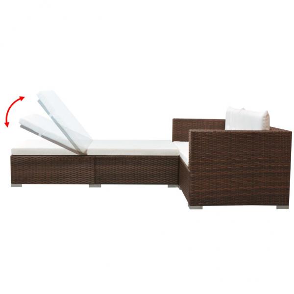 3-tlg. Garten-Lounge-Set mit Kissen Poly-Rattan Braun