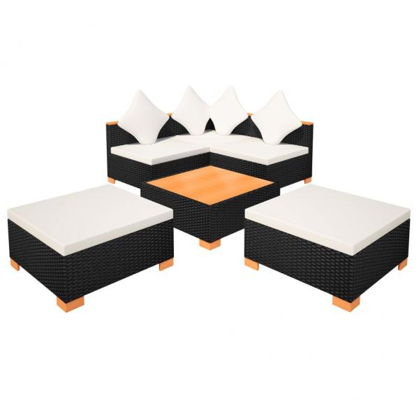 6-tlg. Garten-Lounge-Set mit Auflagen Poly Rattan Schwarz