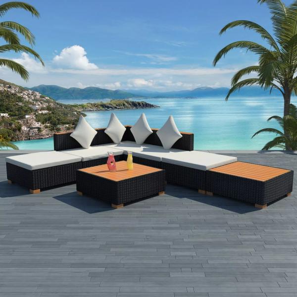 ARDEBO.de - 7-tlg. Garten-Lounge-Set mit Auflagen Poly Rattan Schwarz