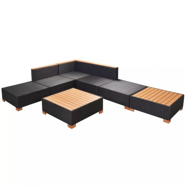 7-tlg. Garten-Lounge-Set mit Auflagen Poly Rattan Schwarz